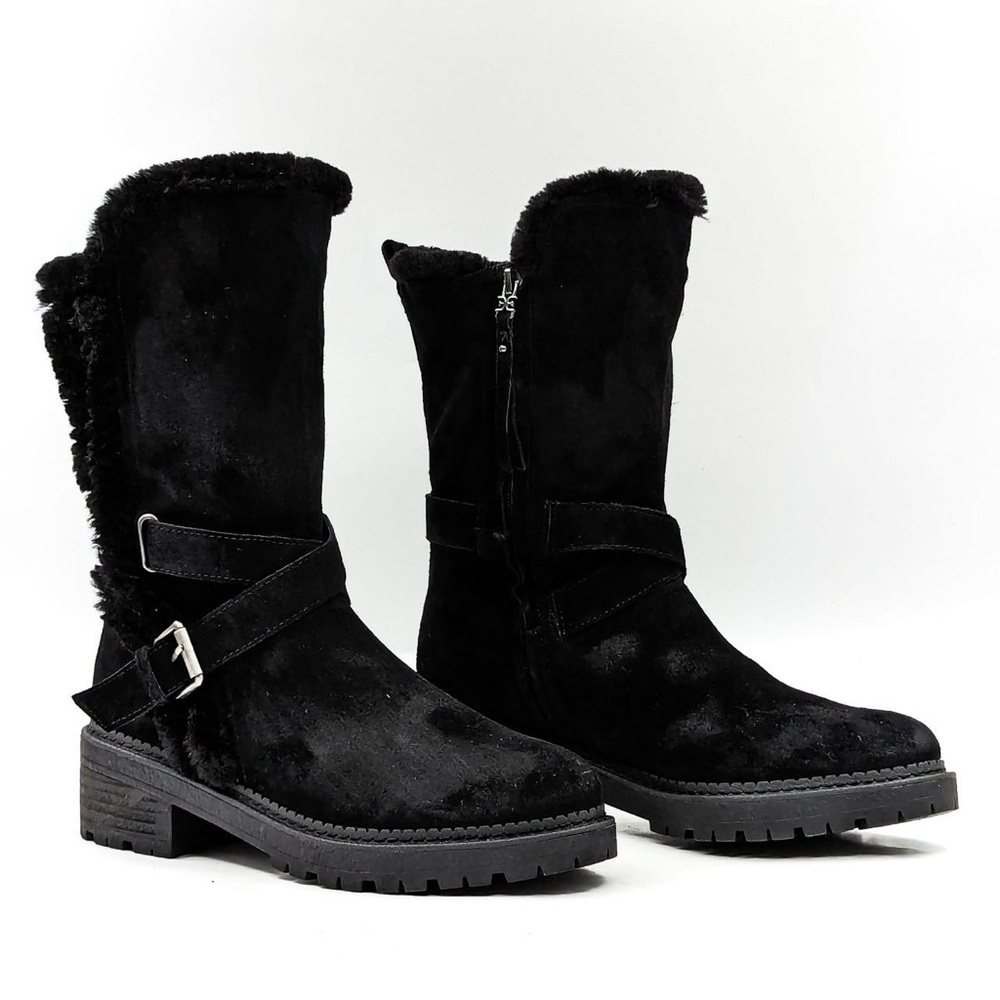 Sam Edelman Jailyn Suede Winter Boots Size 9 Faux Fur-Lined Black Zip-Up Snow - Picture 2 of 15